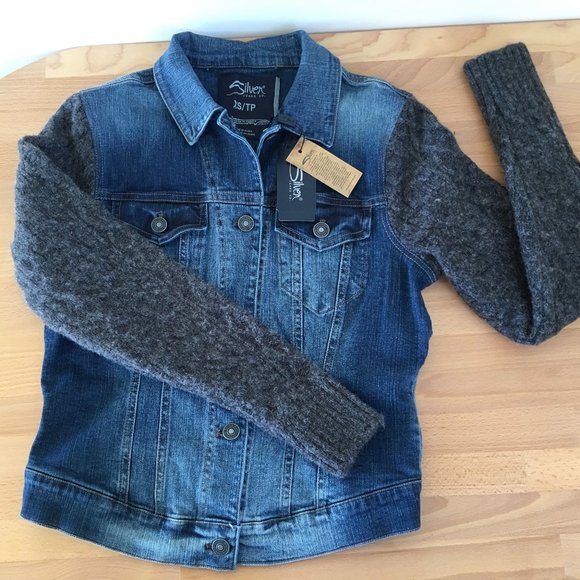 Silver Jeans Co Denim Jean Jacket Knitted Sweater - Picture 2 of 6